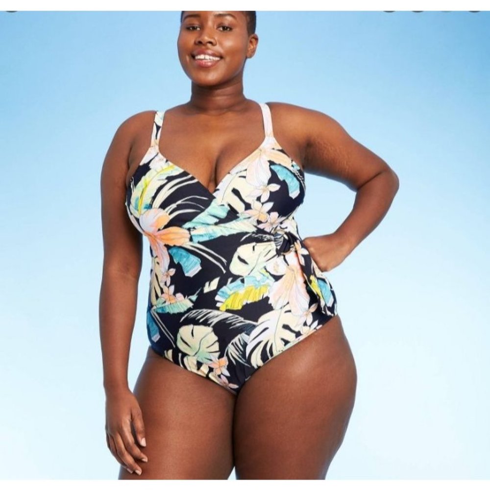 Women's Plus Size Double Ring Wrap Classic One Piece Swimsuit - Kona Sol Multi 1